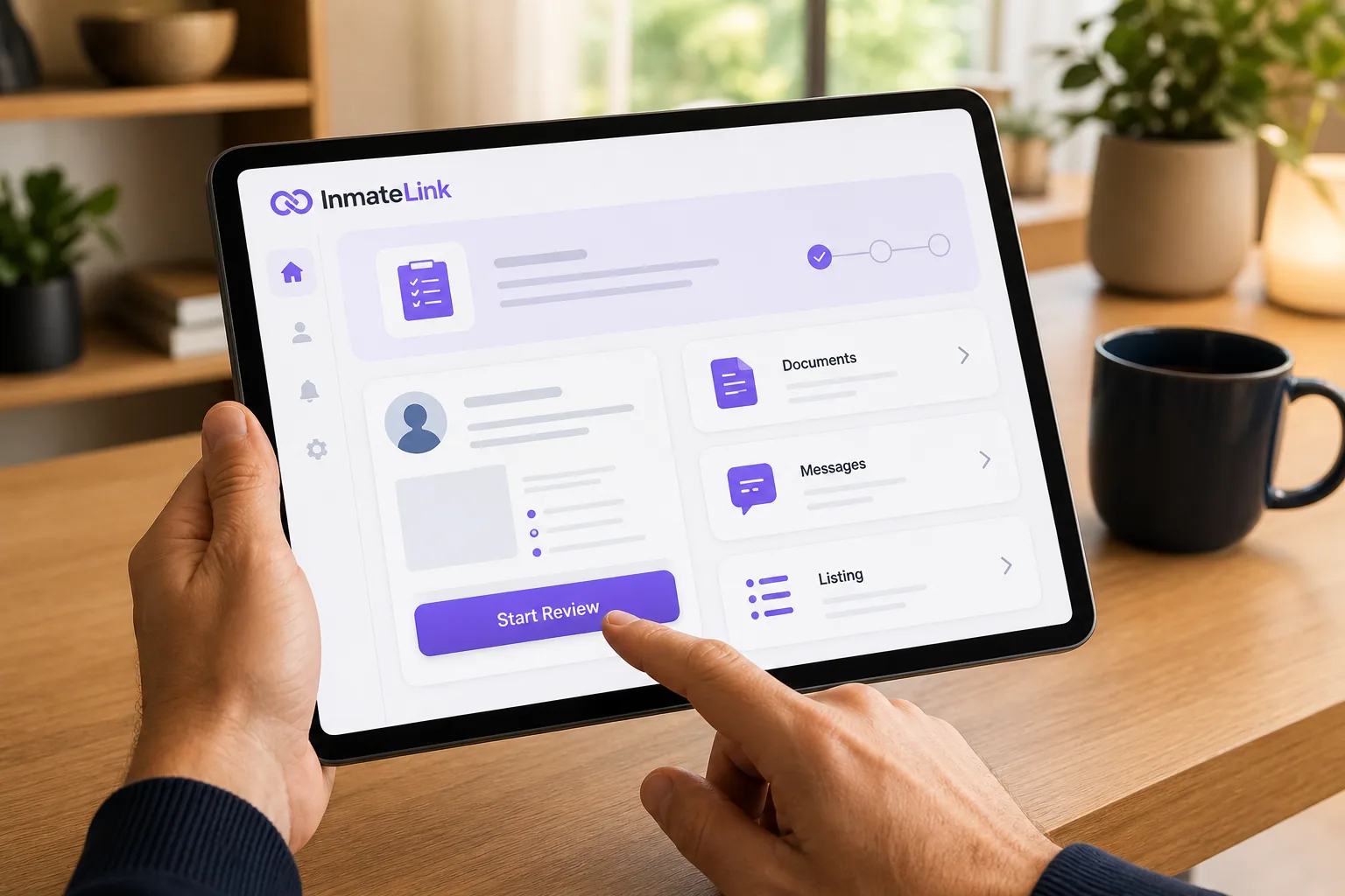 InmateLink attorney emergency-plan tools on a tablet