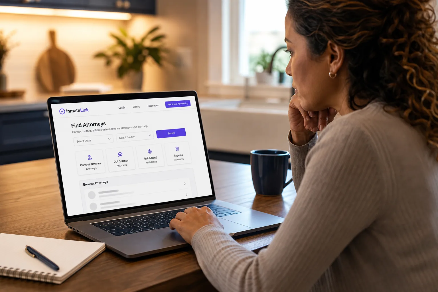 Family reviewing attorney options on InmateLink