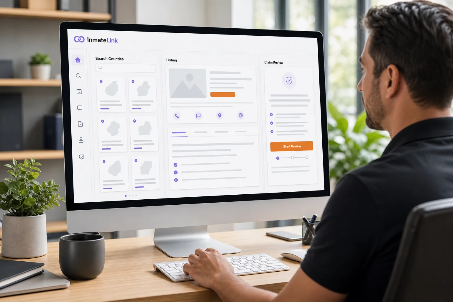 InmateLink bail agent directory on a monitor