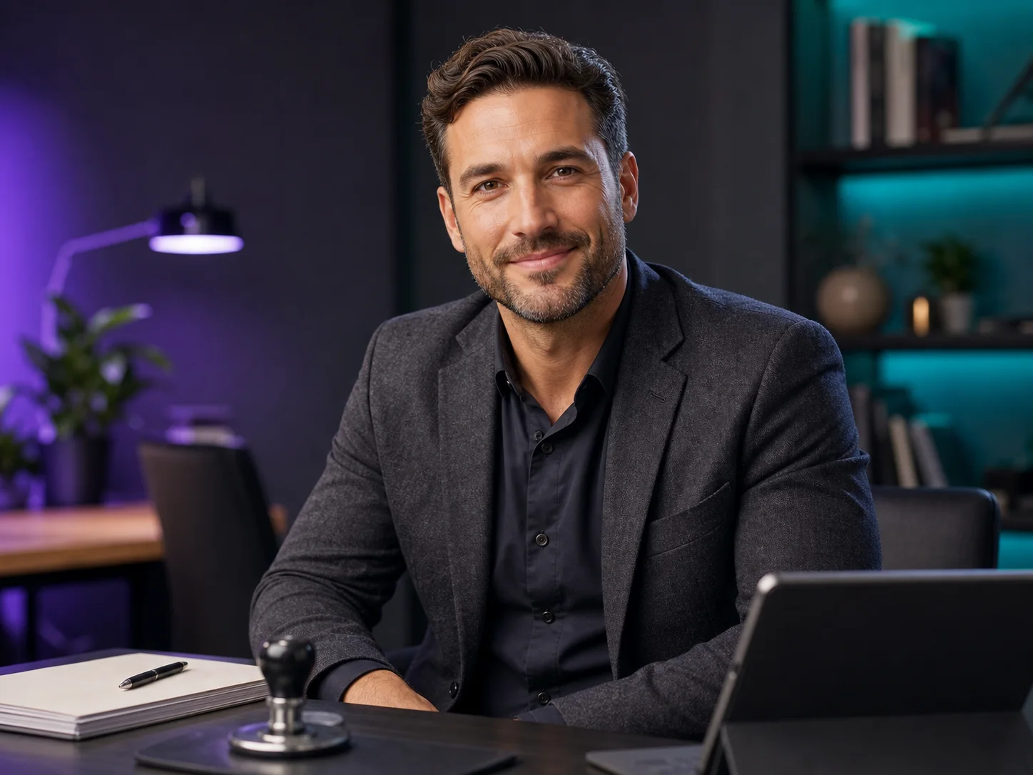 Approachable notary professional in a modern office