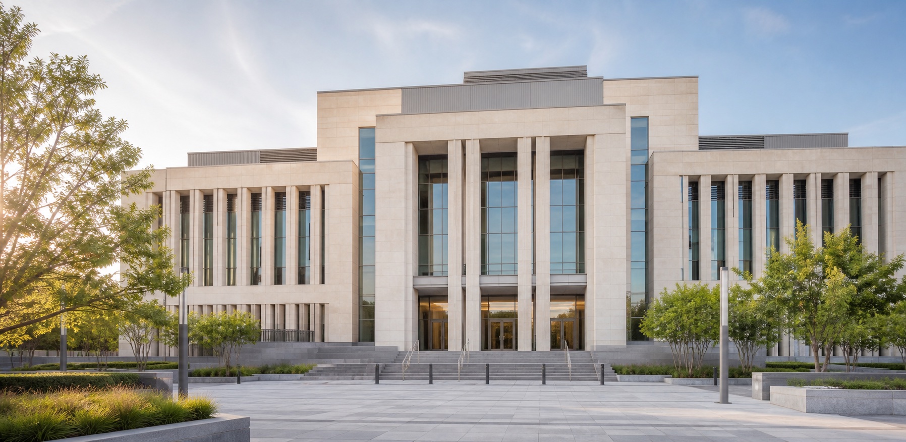 A modern courthouse used for the Courts and Justice Offices directory.